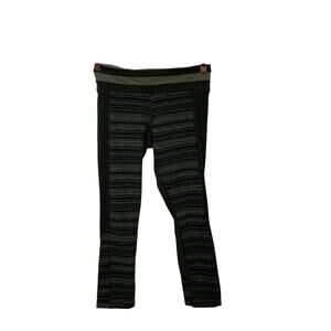 Lululemon Womens 4 Give Me Qi Crop Leggings Cyber Stripe Gator Green FullOn Luon